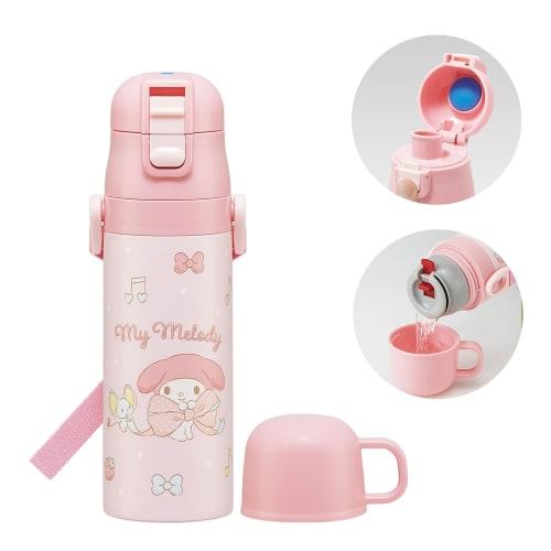 Skater Children's Water Bottle, 2-Way, 470ml (Direct Drinking) or 430ml (Cup Drinking), Sanrio My Melody Big Ribbon, Girls' Stainless Steel, Insulated