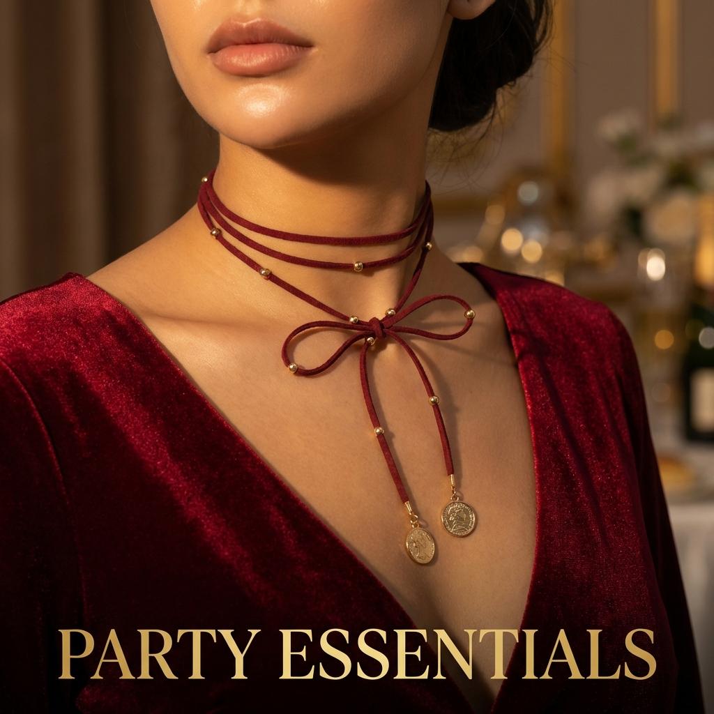 Elegant Vintage Red Velvet Bowknot Choker Necklace for Women Handmade Weave Knotted Bowknot Long Rope Layered Chain Y2K Jewelry