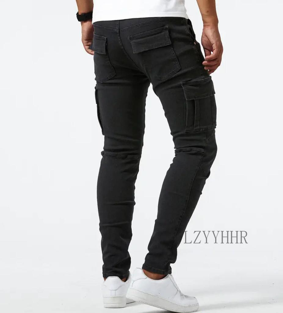 Denim Cargo Skinny Plus Fall [LZYYHHR] Men's Pants, Jeans, Stretch, Sizes, Leg-Lengthening, Spring, Summer, (L, Black)
