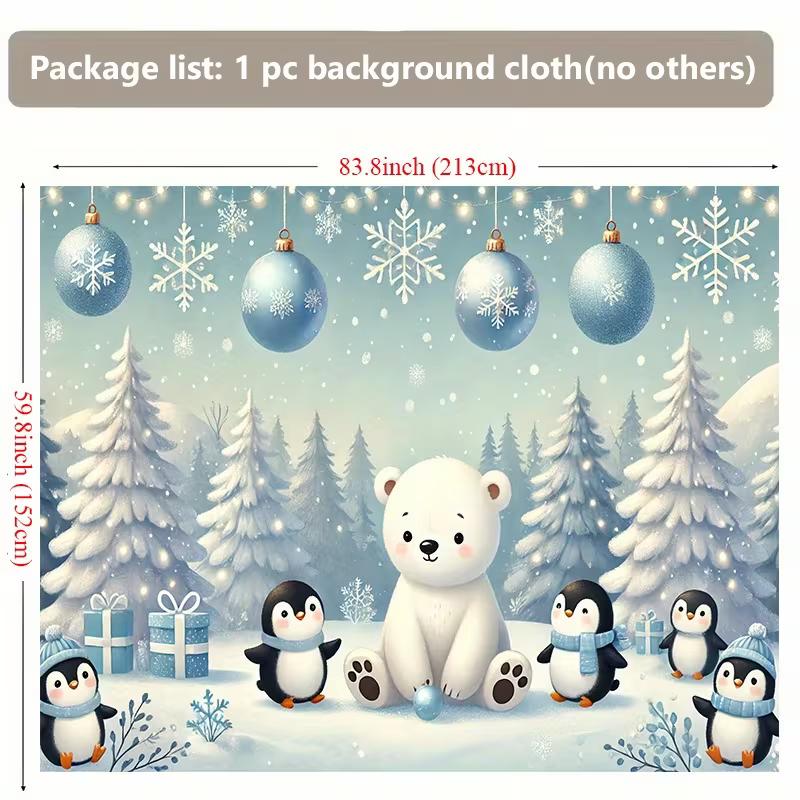 2D Winter Snowy Forest Polar Bear Penguin Christmas Backdrop Kids Xmas Wall Tapestry