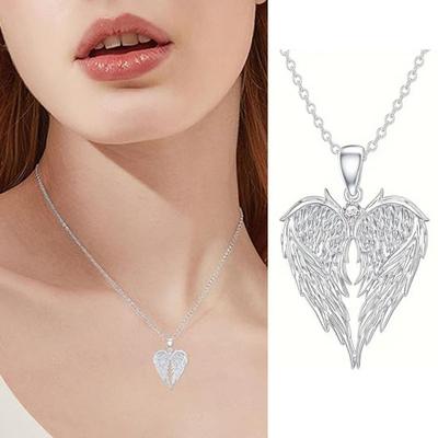 Angel Wings Necklace Shiny Rhinestones Inlaid Pendant Necklace Symbol of Love And