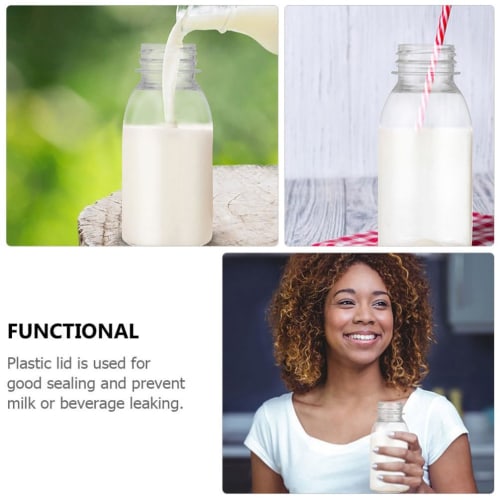 Operitacx 6-Pack 100ml Clear Juice Bottles with Lids, Plastic Juice Containers with Caps, Reusable Empty Bottles for Milk, Drinks, Liquids, Water, and