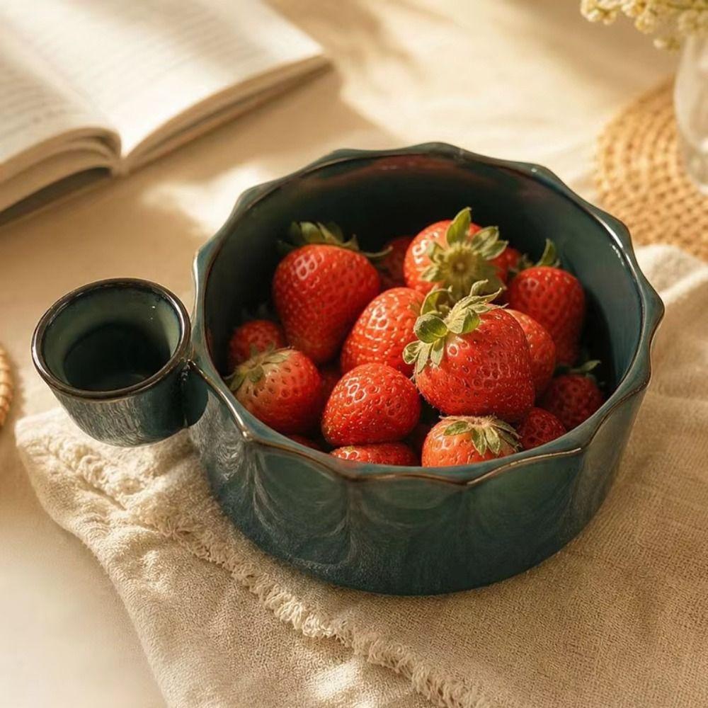 Side Pouring Spout Ceramic Berry Washing Bowl Self-Rotating Fruit Washer Home Cooks