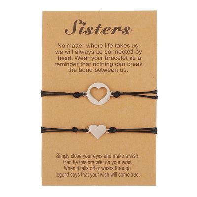 Card Bracelet 2-piece Set Adjustable Stainless Steel Heart Shaped Good Friend Bracelet Bracelet