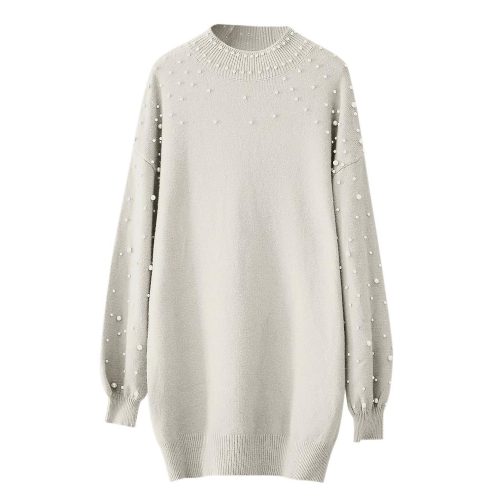 Damen-Pullover, langärmelig, Perlenkleid, lässiges Oberteil