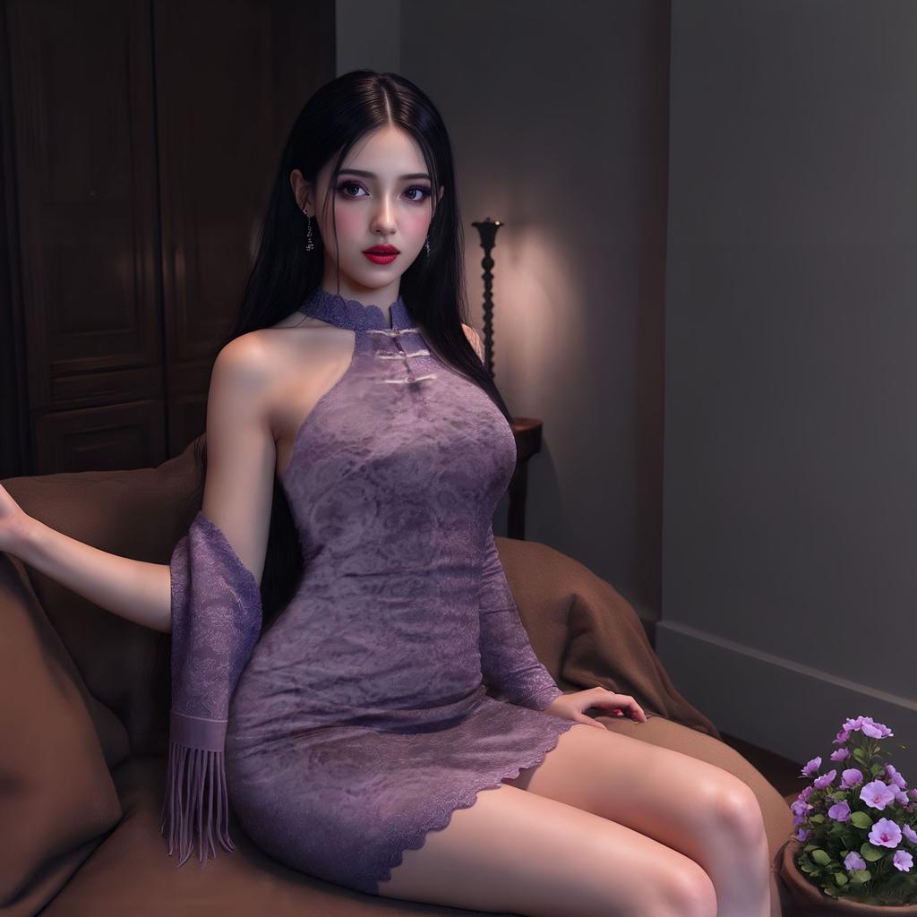 Sex underwear sexy off-the-shoulder cheongsam new Chinese buckle lace slim fit pure desire purple shawl