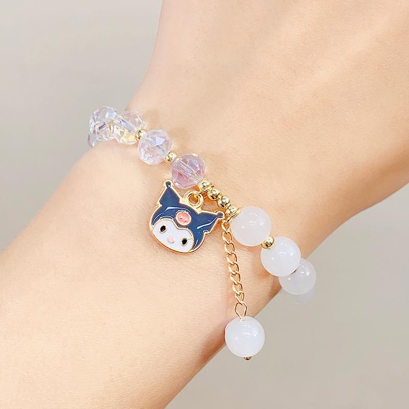 Cute Kids Glass Beaded Bracelet Princess Cartoon Crystal Flower Charm Bangle Handmade Jewelry Gift For Girls Students