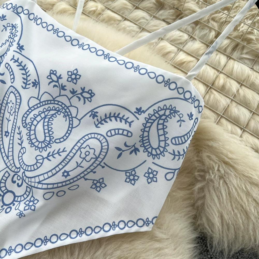 Boho Chic Paisley Print Two Piece Set Women Summer Sleeveless Spaghetti Strap Crop Top + High Waist Midi Skirt Sets Beach Vacation Skirt Suits
