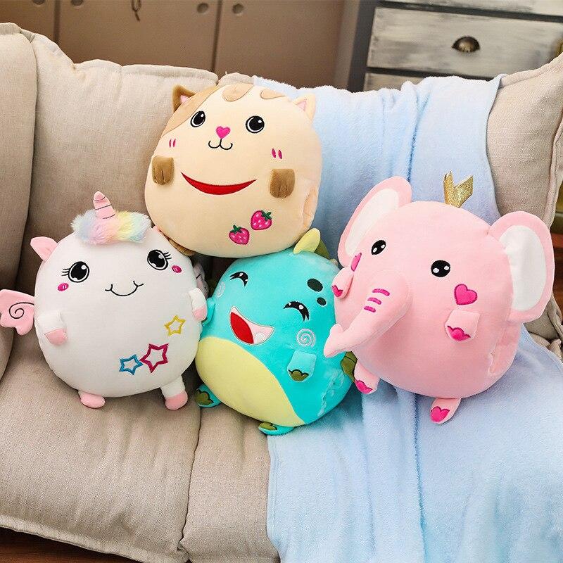 1pc 30cm Soft Animal 3 In 1 Pillow With Blanket Kawaii Plush Dinosaur Unicorn Elephant Cat Toy Stuffed Handwarmer For Children