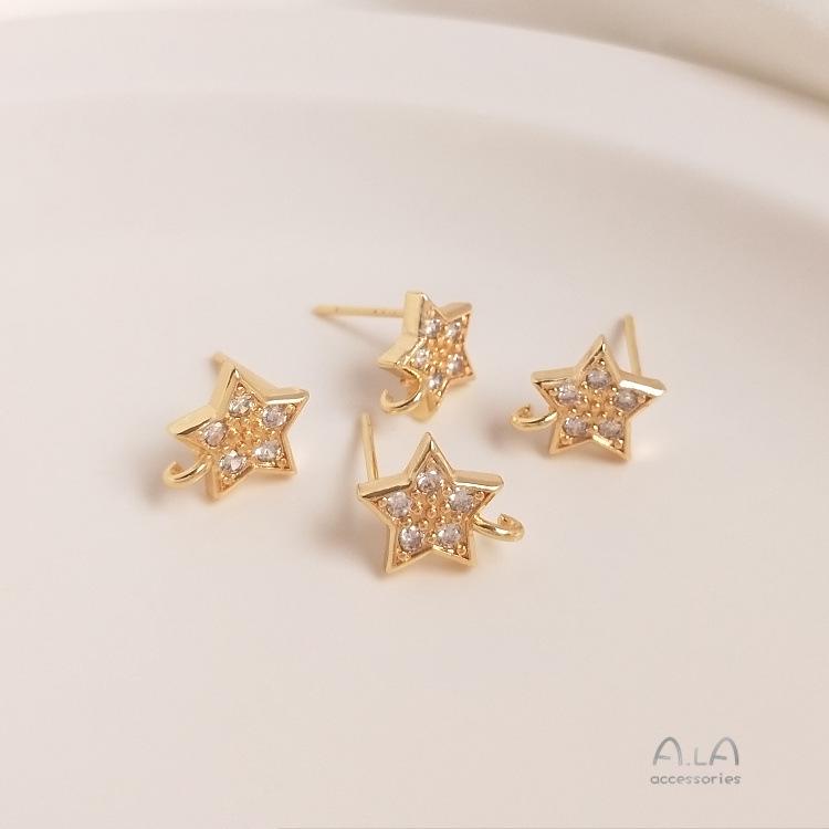 

14K Gold-Filled Zircon Star Hoop Earrings with 925 Silver Post and DIY Hanging Loop
