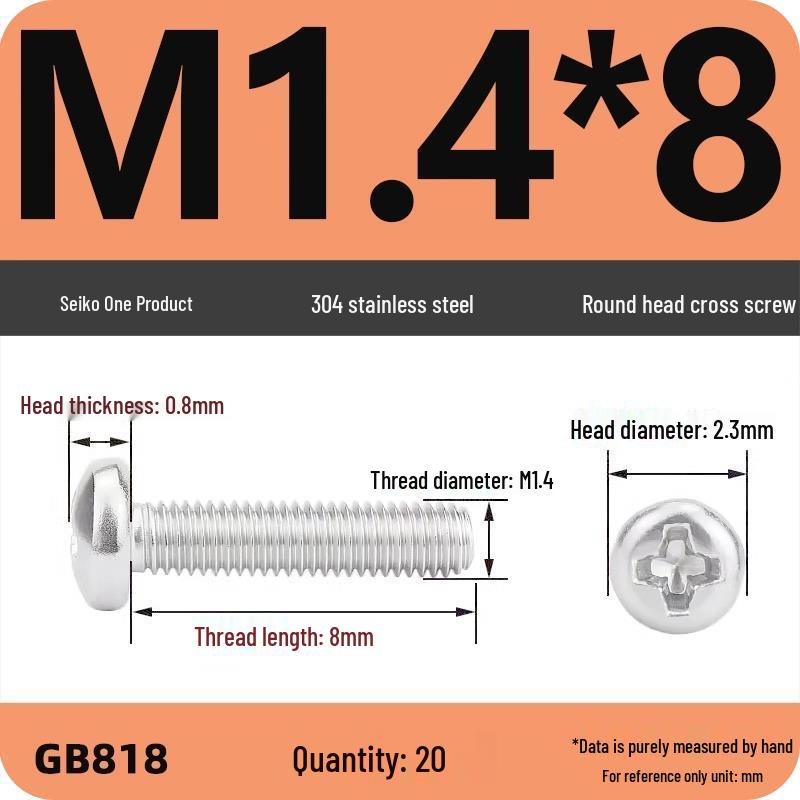 Phillips Pan Head Machine Screws, 304 Stainless Steel, Sizes M1-M10