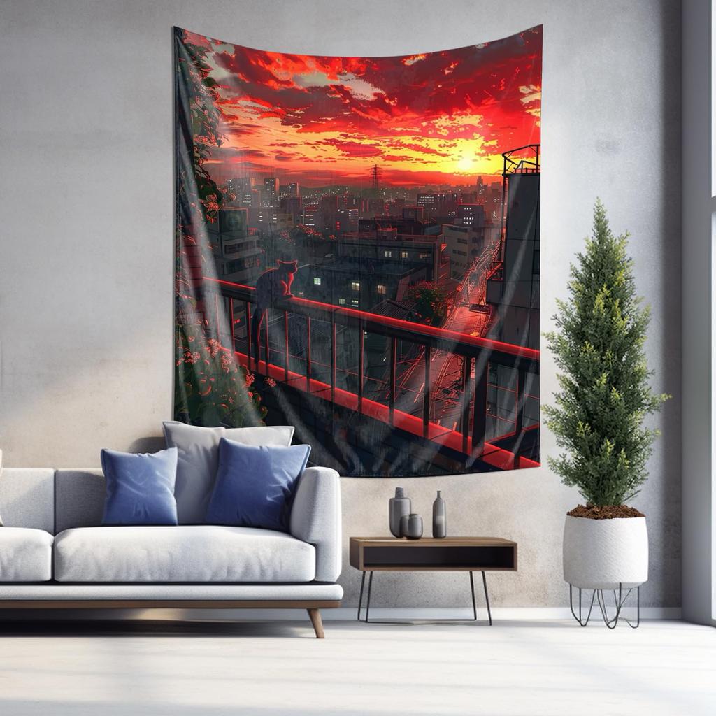 City Sunset Landscape Tapestry  Romantic Scenery Wall Hanging Decor