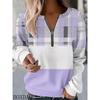 Women's Zipper Long Sleeve Sweatshirts Autumn Winter 2026 Fashion Striped Patchwork Hoodie Tops Casual V-Neck Ladies Clothes