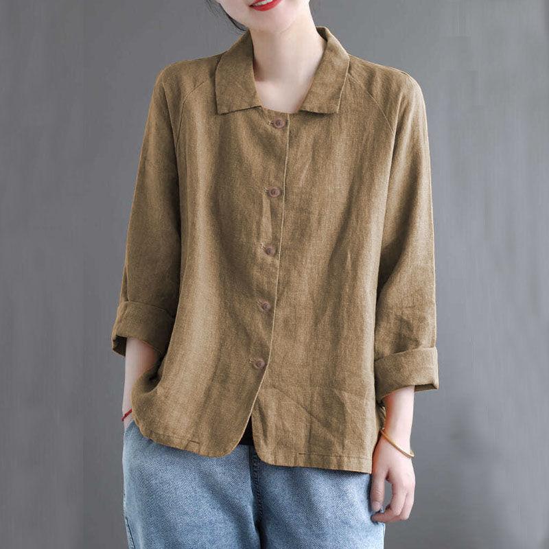 Women's Linen Button Down Shirt Collar Loose Sun Protection Coat Casual Commute Air Conditioning Blouse