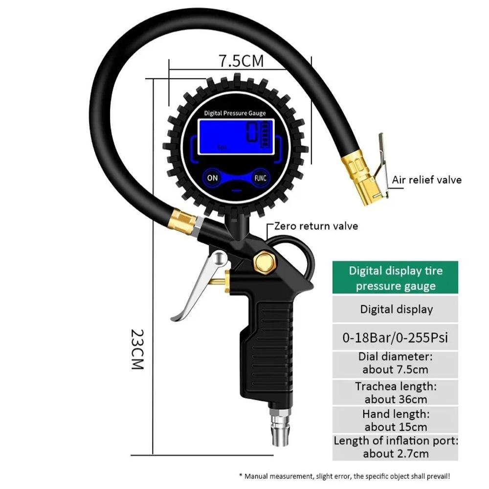 New Black Tire Pressure Gauge Flexible Hose Digital Air Pressure Gauge Tyre Inflator Car