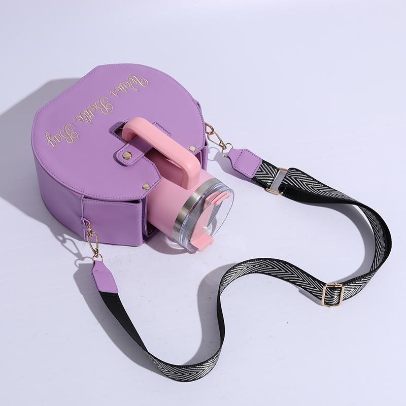 Outdoor Portable Beverage Bottle Water Cup Bag Purple Large Thermos One-shoulder Diagonal Straddle Bag