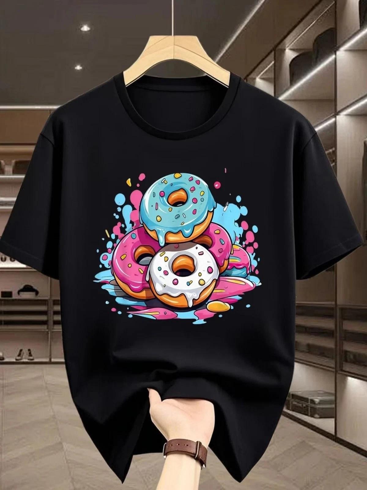 Colorful Donut Print Mens T-Shirt Graphic Tee Cool Paint Splashes 2XL
