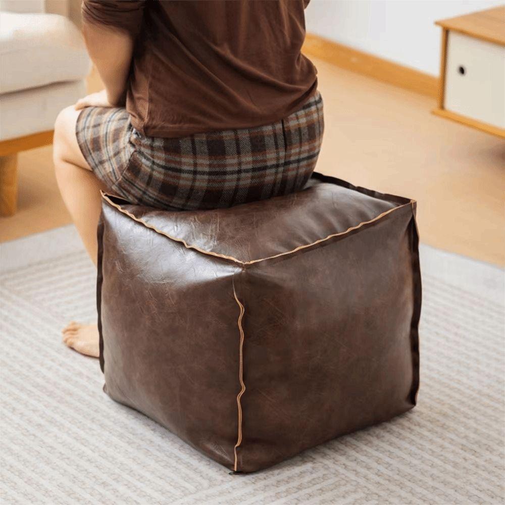 Non-Slip PU Leather Ottoman Waterproof Moroccan Pouf Unstuffed Cushion Cover  Shoe-changing