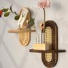 New Handmade Rattan Flower Shelf Boho Style Geometric Wall Mounted Shelves Decorative Bamboo Wooden Shelf Home Decor