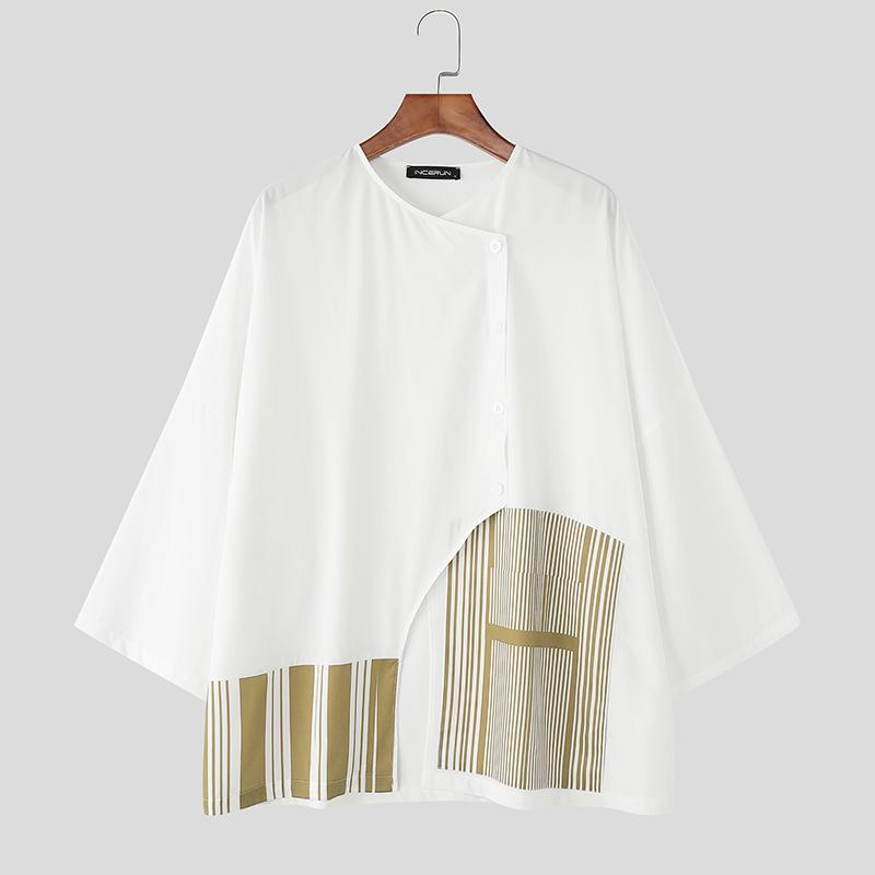 

INCERUN Мужские футболки с рукавом 3/4, разрезами, нерегулярным передом, полосатой строчкой крест-накрест, повседневные топы S