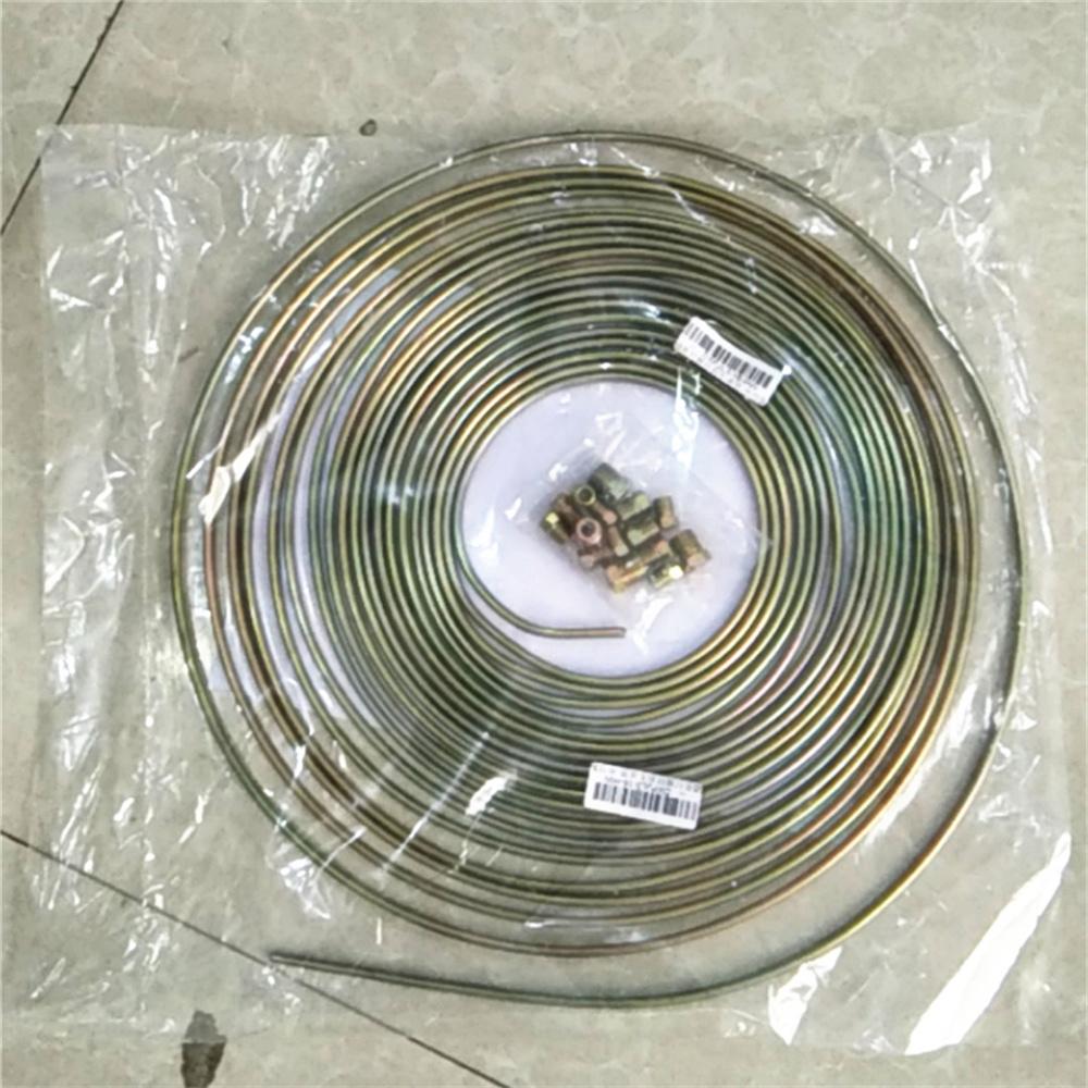 Zinc Steel Brake Line Tubing Kit 3/16 Inches Od 25 Ft Coil Roll With 16Pcs Gold