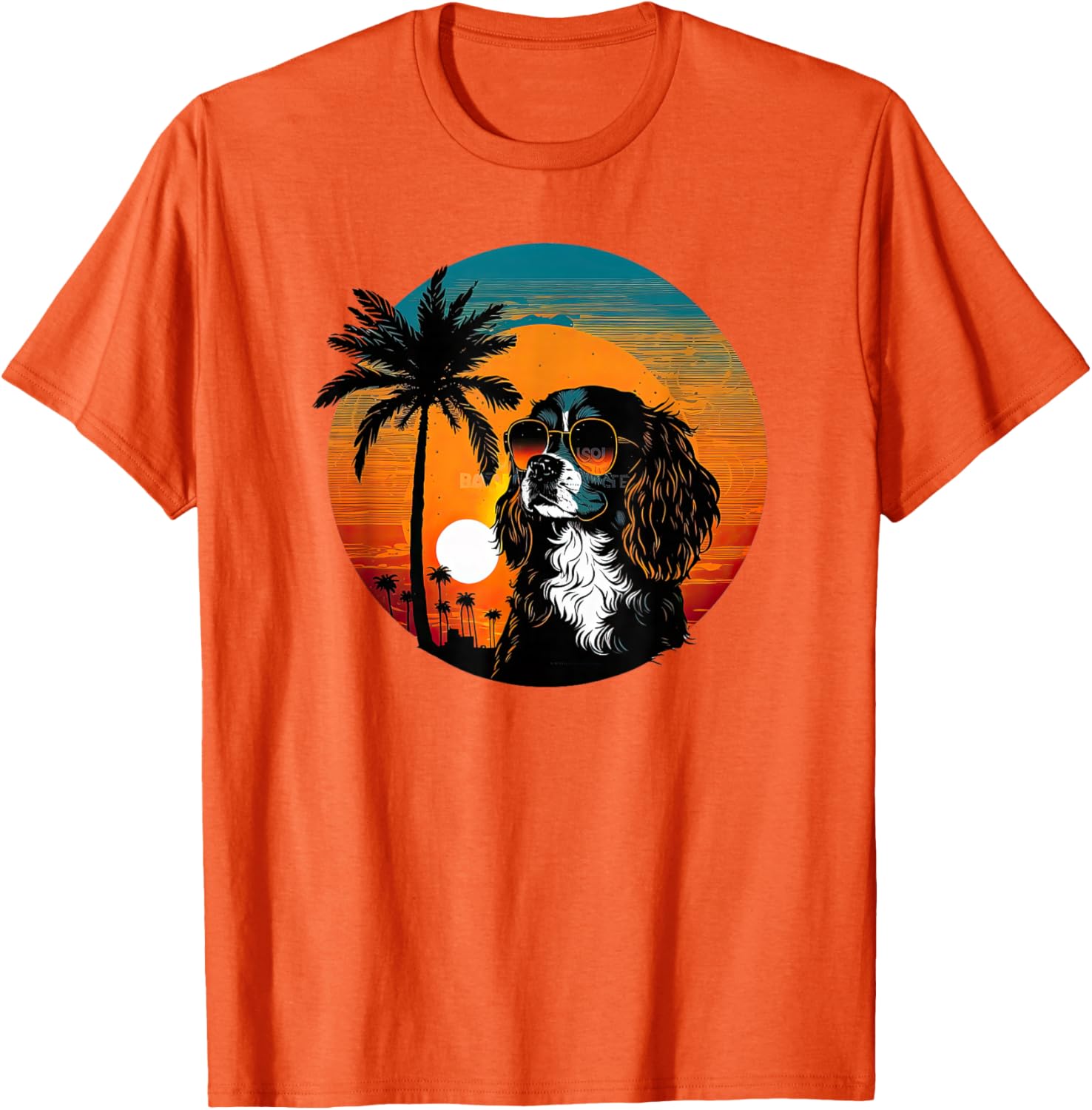 

Cavalier King Charles Spaniel Sunset Palm Sunglasses Graphic Tee Casual Summer Trip T-Shirt 4XL