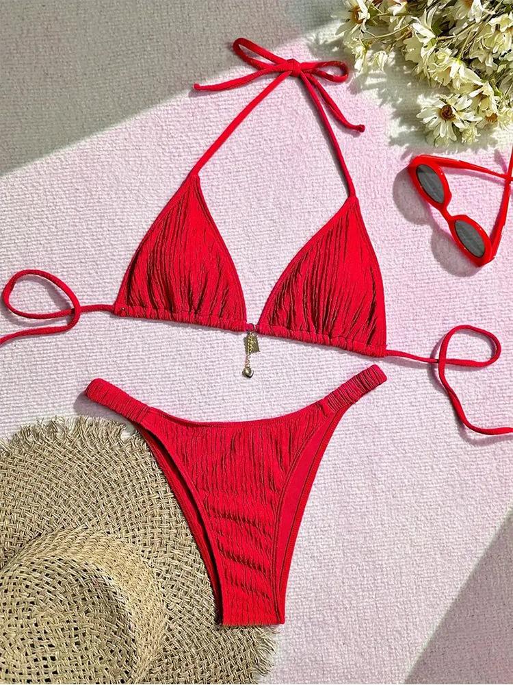 2026 Women's Brand New All Season Backless Fashion Sexy Lace Up Bikini 2-piece Set Split Swimsuit Beach Brazil