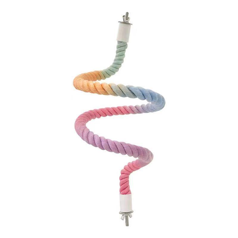 Parrot Swing Stand: Colorful Rotating Cotton Climbing Rope Ladder for Bird Cages