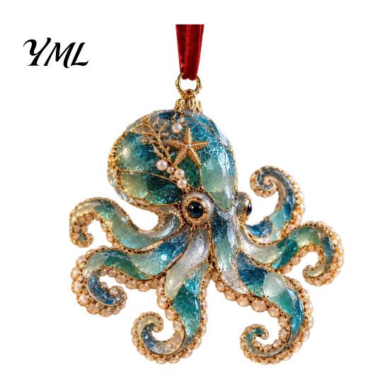 Decorative Glass Look Ornaments Sea Christmas Ornament, Coastal Turtle Whale Shark Octopus Modern Wall Hanging Decor Tree Decoration, Ocean-Inspired