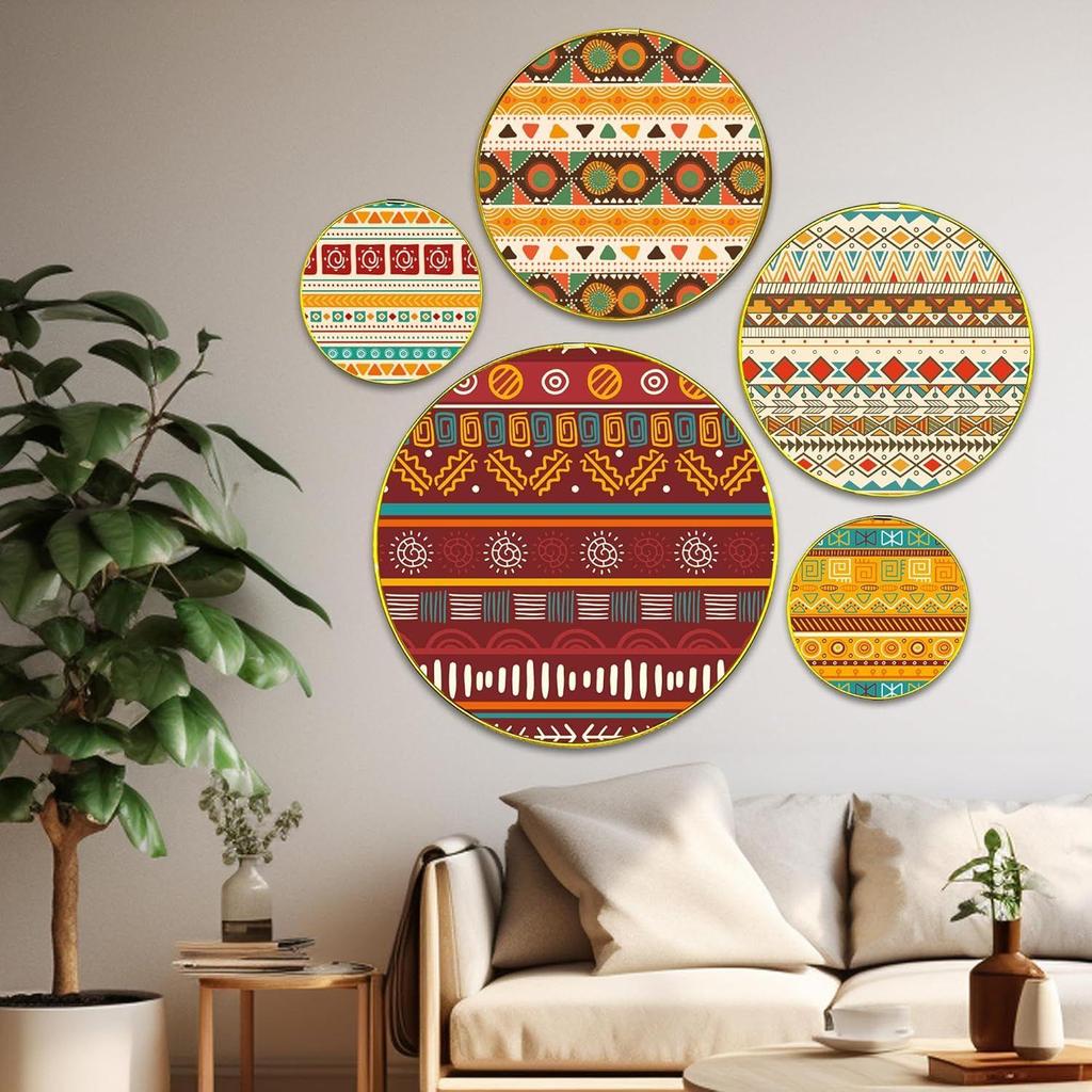 Home Decoration | Vintage Art Design | Handcrafted | Living Room Wall Decoration | Décor Items | Gift Items (Multicolour) (Set of 5)