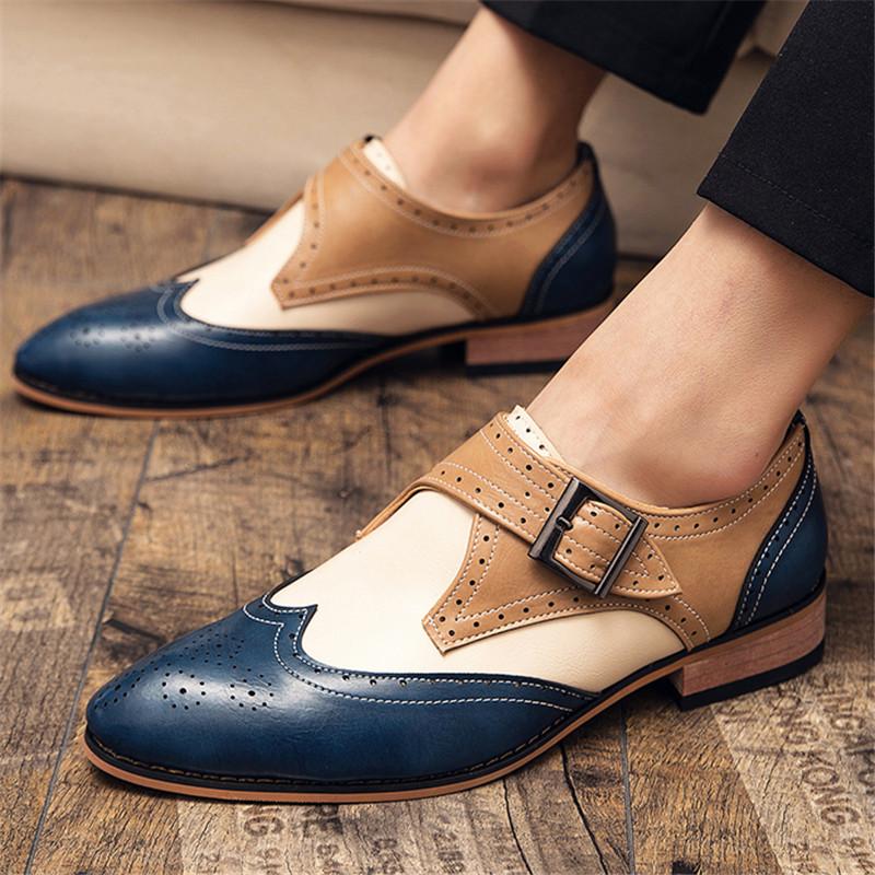 Fashion New Men's Pointed Mixed Color Dress Shoes Business Flats Monk Strap Loafers Homecoming Pageant Footwear  Zapatos Hombre