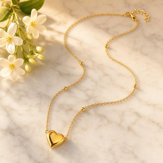 Heart Charm Necklace, Women Love Heart Necklace, Golden Heart Pendant Dainty Necklace for Daily Wear Work Party