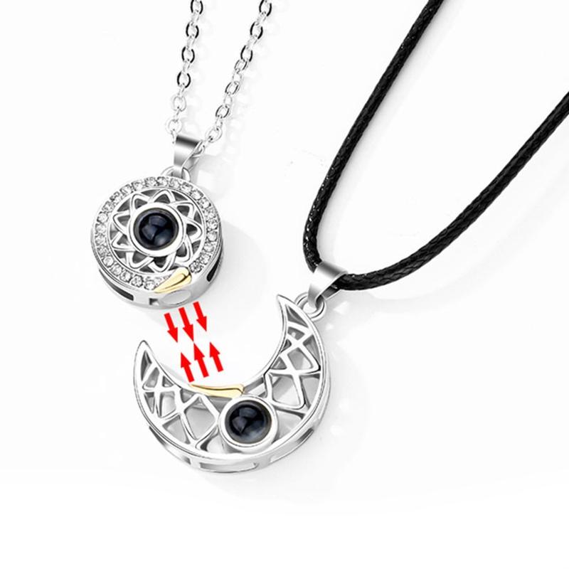 Love Couple Necklace Pair Clavicle Chain Projection Stone Sun Moon Pendant Necklace Men Women Love Tokens Tanabata G