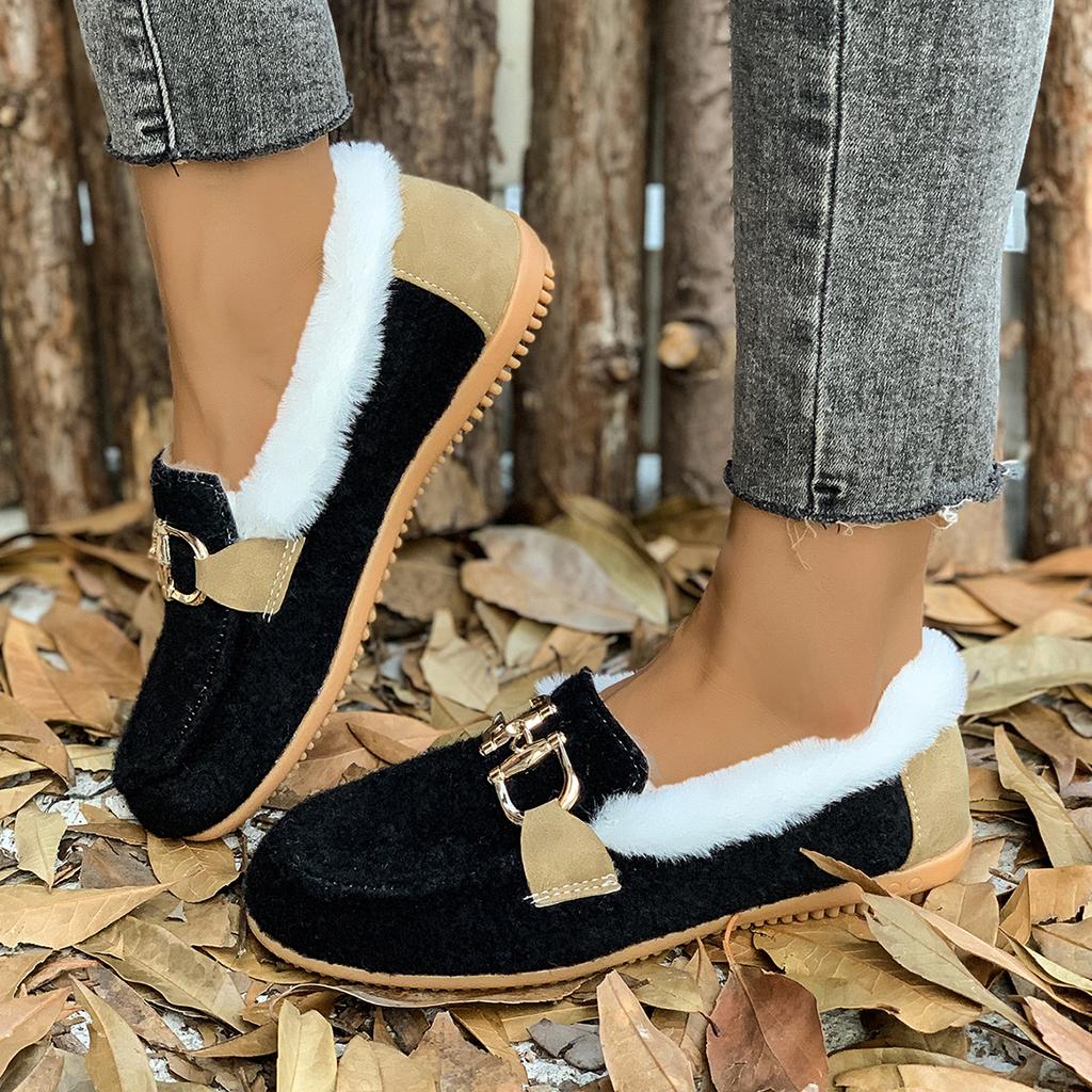 Women Winter Casual Shoes New Moccasins Soft Flat Non-slip Loafers Fashion Comfort Warm Plush Bow Slip on Female Cotton Shoes