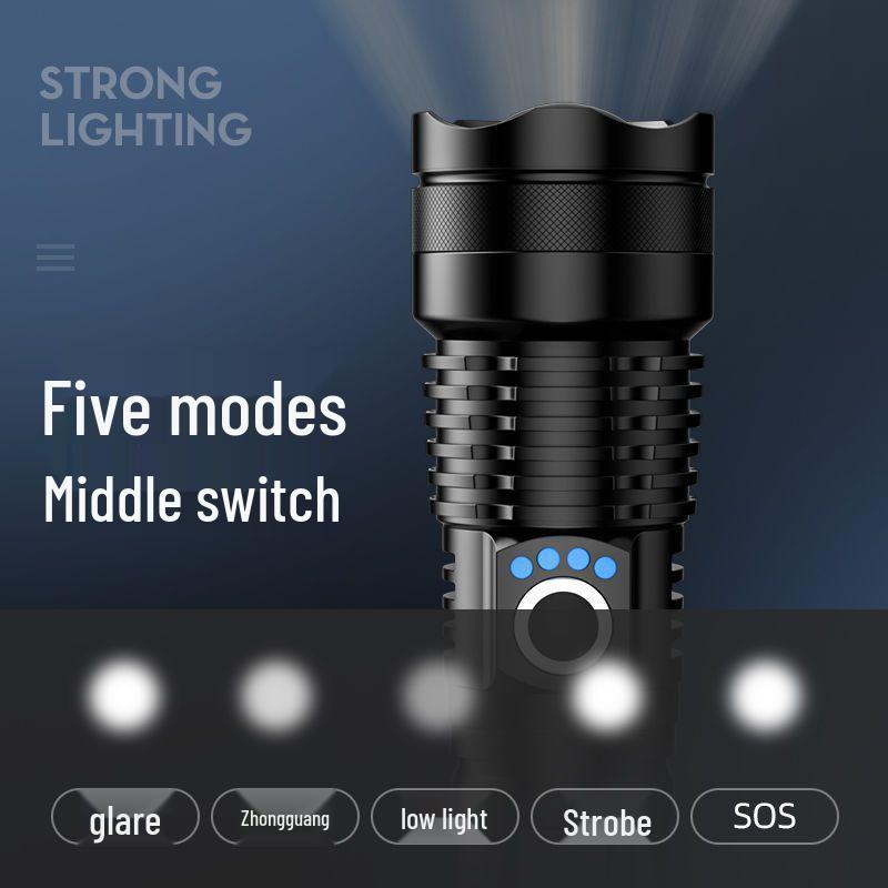 P50 Waterproof Zoomable Flashlight with Power Display and Multi-Function Lighting