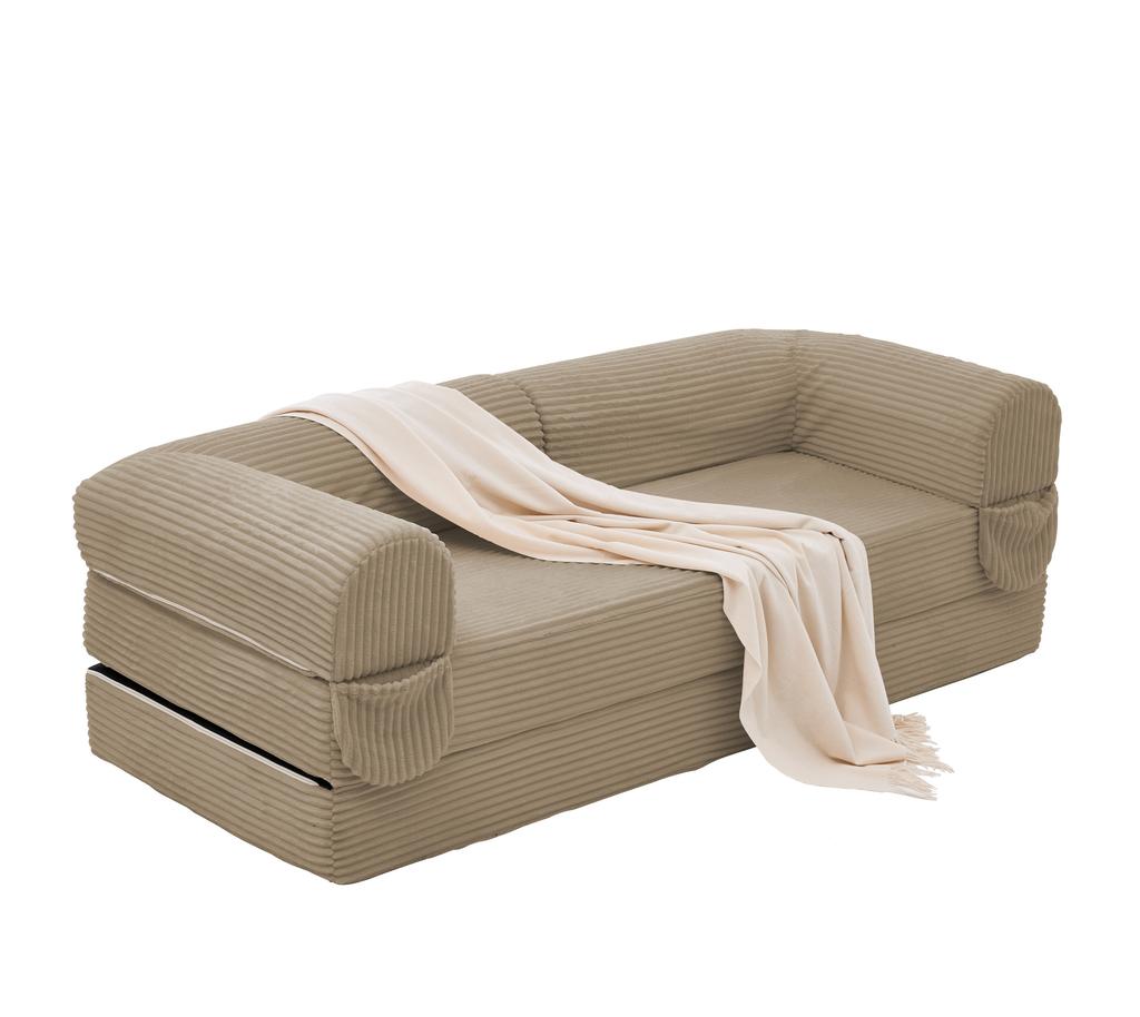 Sofá-Cama de 2 Lugares Feito de Tecido Macio de Veludo Cotelê, Sofá-Cama de Chão Conversível, Sofá Futon Economizador de Espaço para Sala de Estar, Apartamento e Quarto de Hóspedes