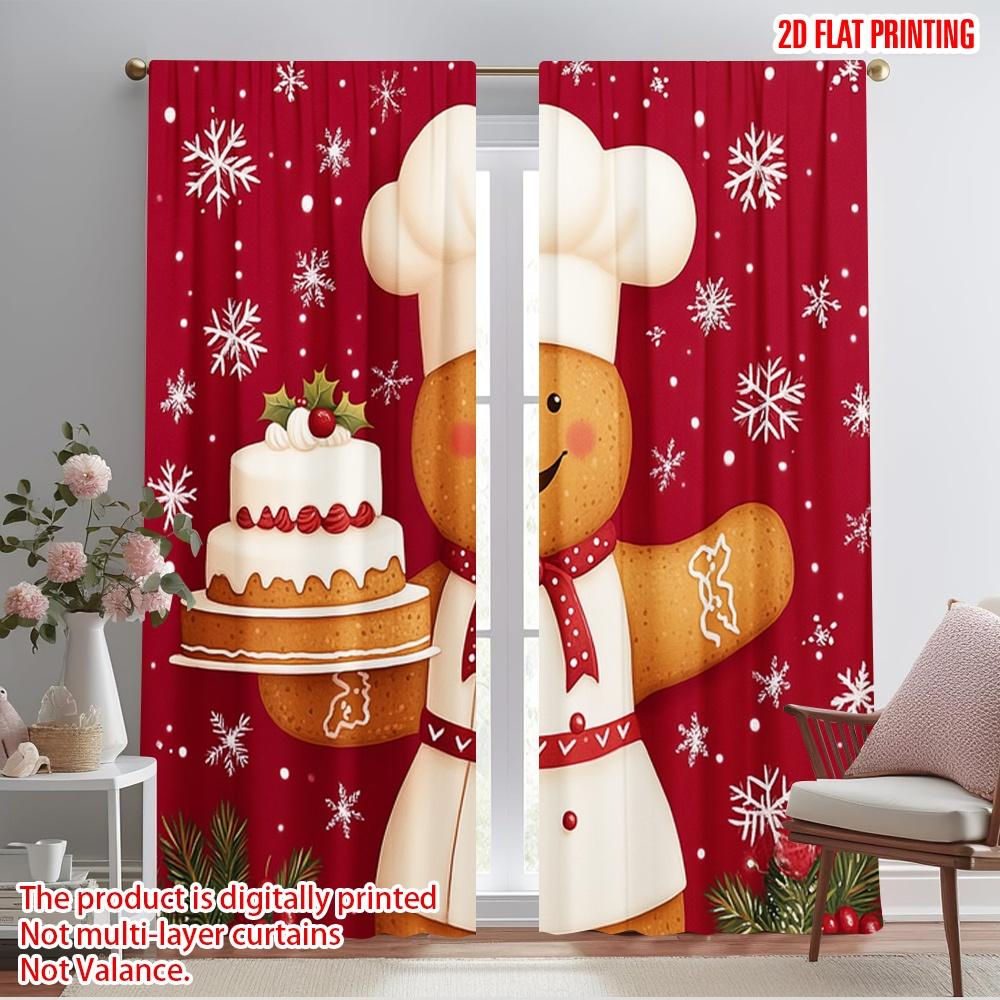 

2pcs,2D plane printing Print Curtains Gingerbread Chef Christmas Cake (2) Versatile 100% Polyester (without rod) Gifts for 52.50×116.00 CM 2pcs