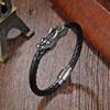 Personalized Zodiac Dragon Bite Tail Bracelet Leather Rope Woven Men's Stainless Steel Faucet Leather Bracelet