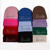 Solid Fashionable Color Knitted Hat With Alphabet Rhinestone Decor For Daily