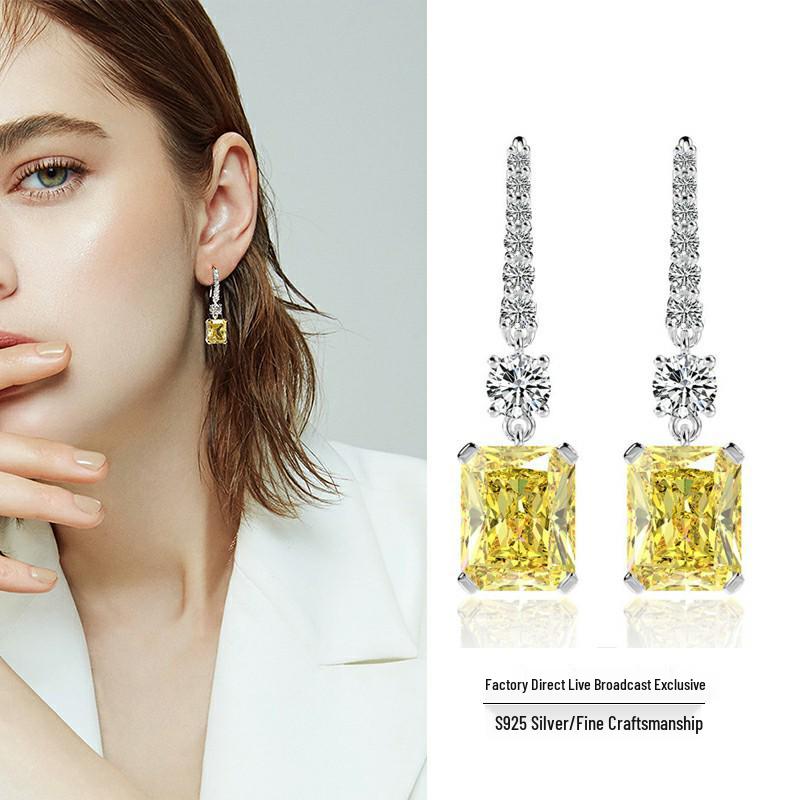 

High-End S925 Silver Ice Flower Cut Drop Earrings S925 Silver