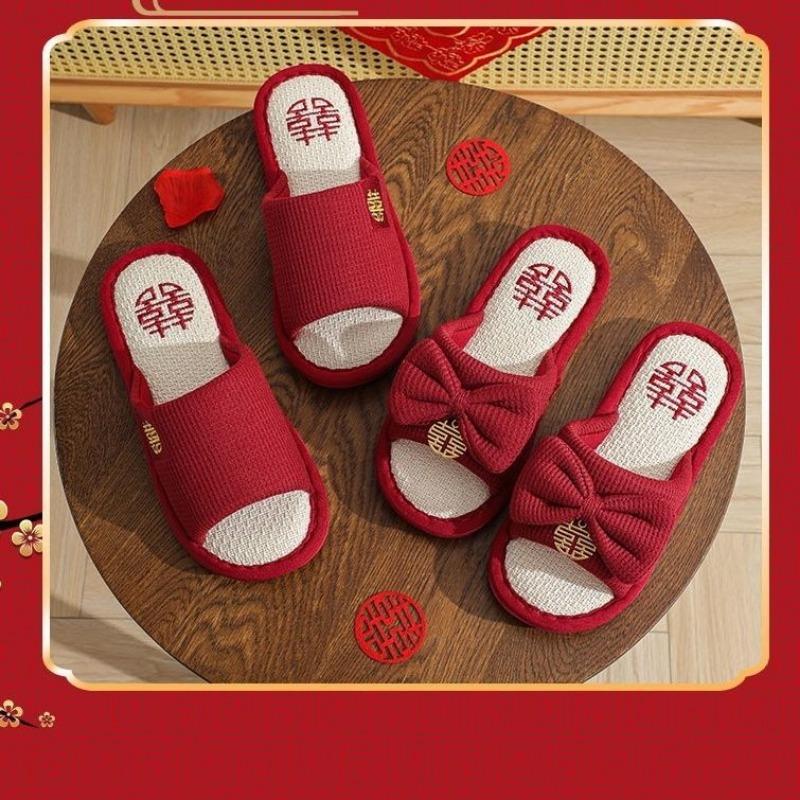 

Летние свадебные тапочки красные пара для пар счастливые тапочки высококлассные легкая роскошь утренний халат женские свадебные праздничные пара Single and double note size