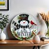 Winter Greetings Carved aluminum foil sign with Holly wreath center attachment, vintage metal tin plate for door, home