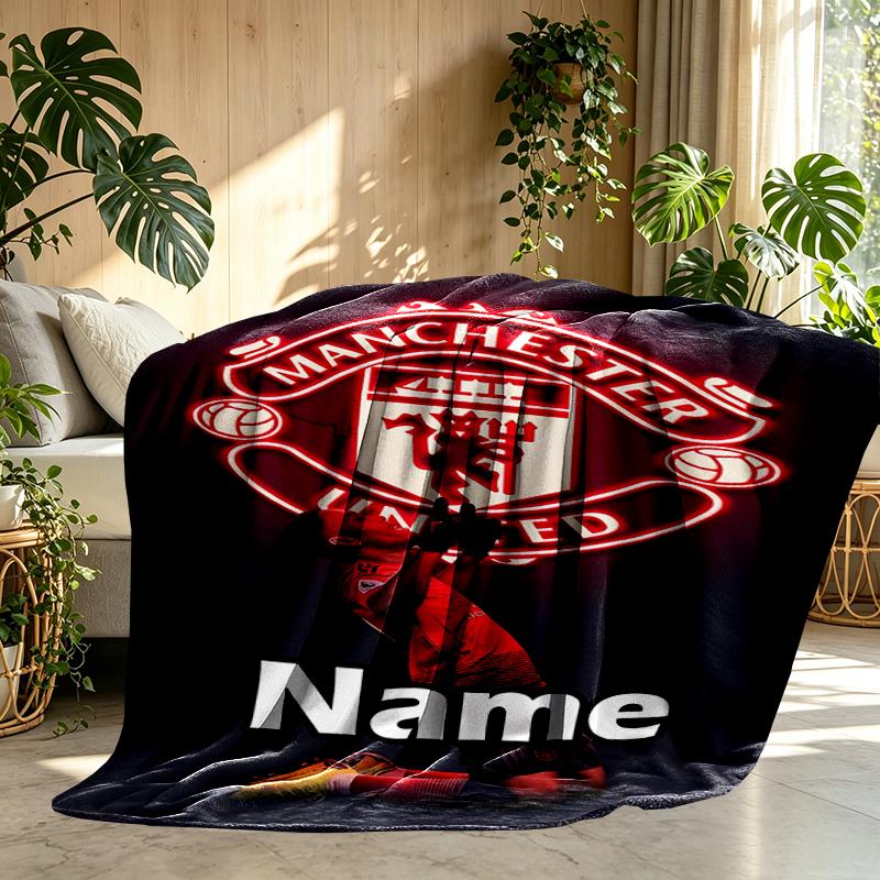 Custom Name Personalized Manchester Football F.C Print Blankets, Home Decor, Bedroom, Sofa, Camping, Couch, Gifts for Birthday Christmas