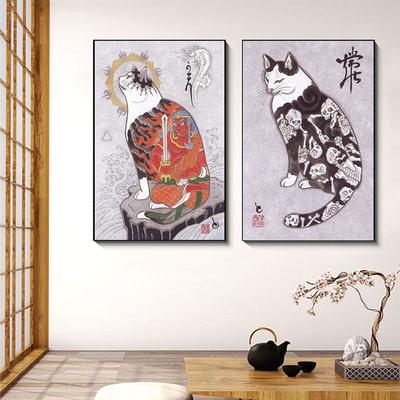 Retro Art Poster Japanese Style Funny Tattoo Pattern Cat Pictures Canvas Print Living Room Wall Art Corridor Home Decor Painting