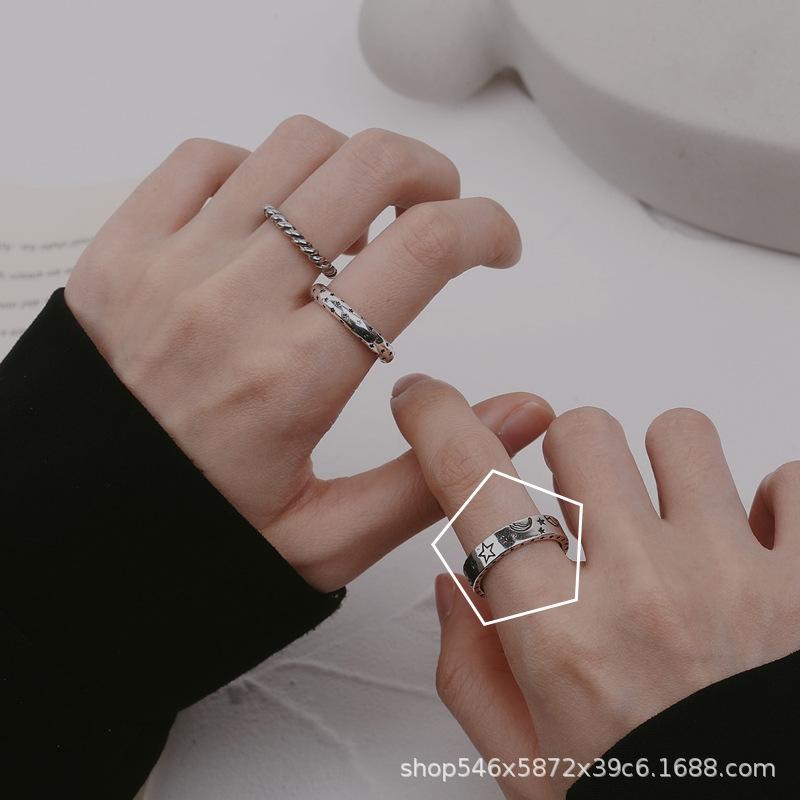 Personalisierter Retro-Ring Damen Kalter Wind Kreative Kette Stern Schlichter Ring Nische Thailändisches Silber Retro-Ring