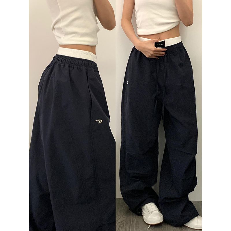 

American-Style Quick-Drying Cargo Pants Women s Summer 2025 New Arrival Loose Wide Leg Leisure Straight-leg Lazy Loose Sports Pants Navy S