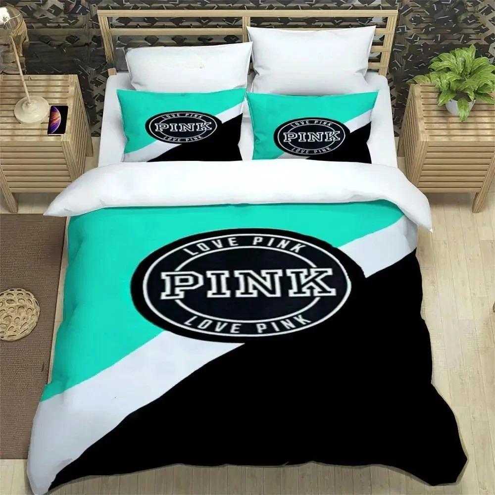 Exquisite 3D Letter Cartoon Secret Wallpaper Pink Digital Printing Bedding Set Duvet Cover Comforter Bed Boys Girls Gift