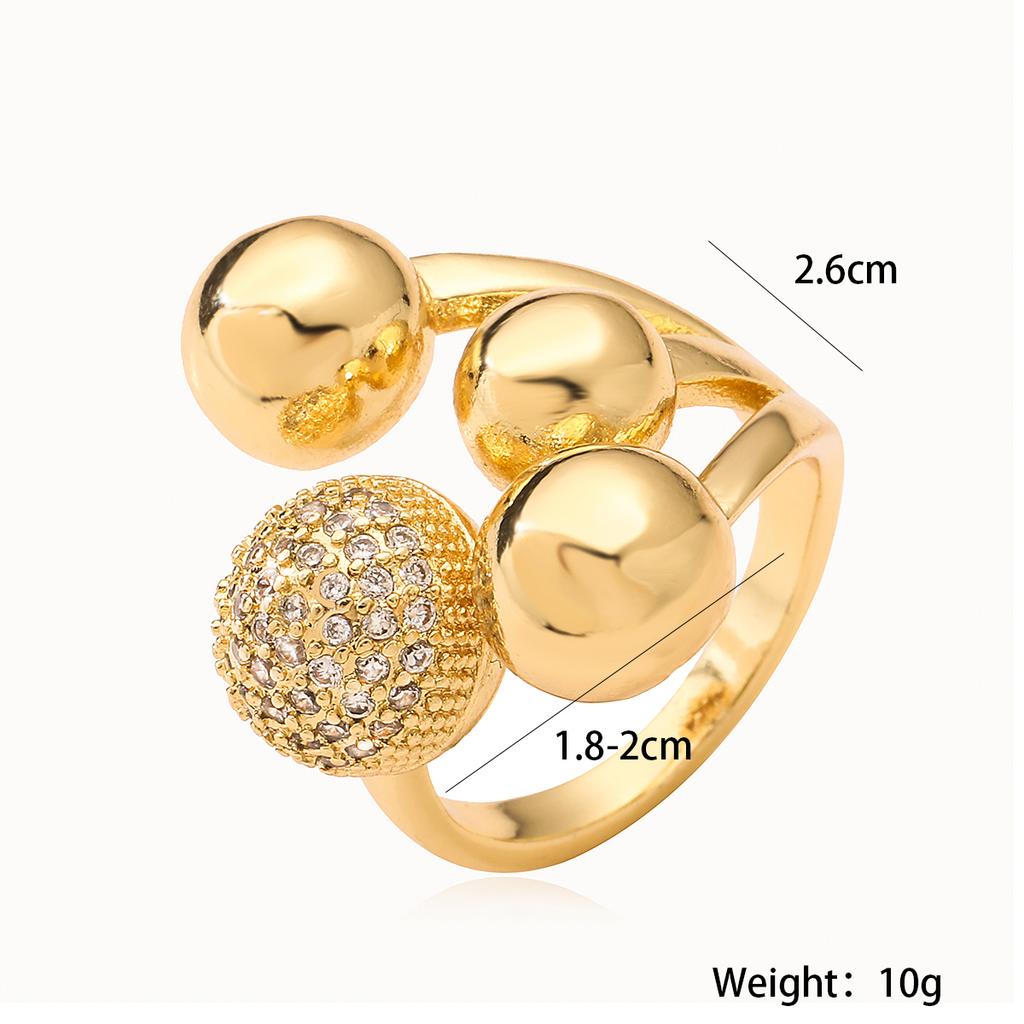 2025 New Fashion Silver/Gold Color High Polish Copper Zircon Jewelry Unique Design Geometric Ball Shape Rings For Women