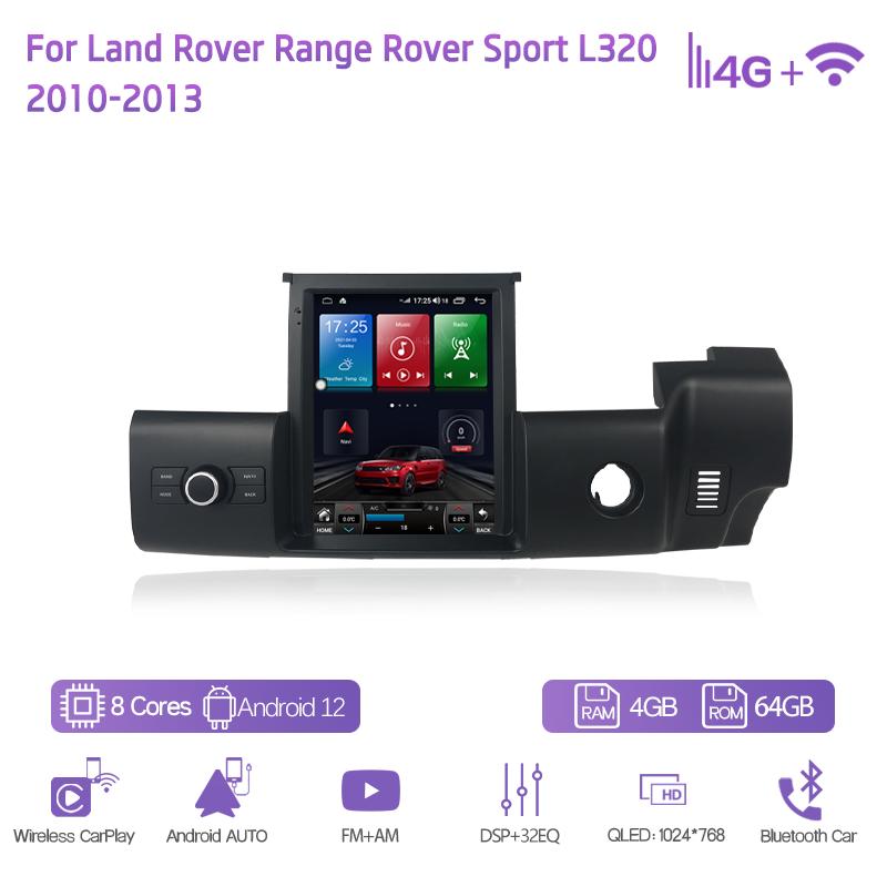 10.4Inch For Land Rover Range Rover Sport L320 2010-2013 Right Rudder GPS Navigation Android12 CarPlay 4G Car Multimedia Player