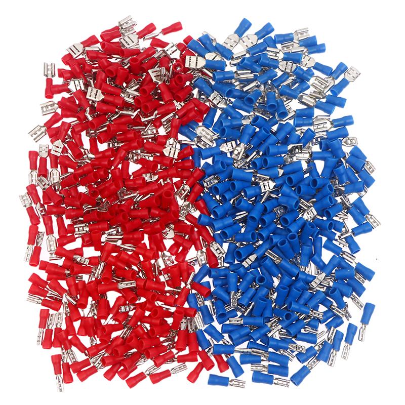 100 Peças Conector de Fio de Terminal de Pá Isolado Macho Fêmea Terminais de Conexão Elétrica por Crimpage Plugue de Cabo de Fiação Vermelho Azul Amarelo
